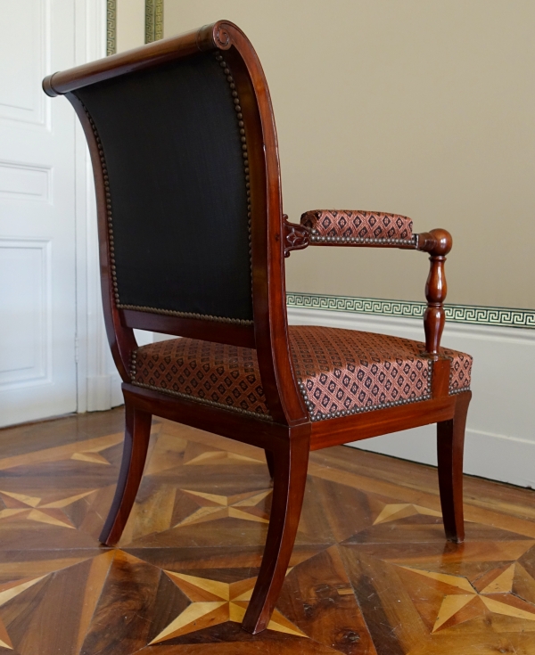 Jacob Desmalter : fauteuil de bureau d'époque Empire en acajou - estampillé
