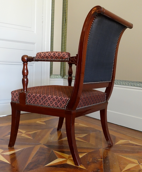 Jacob Desmalter : fauteuil de bureau d'époque Empire en acajou - estampillé