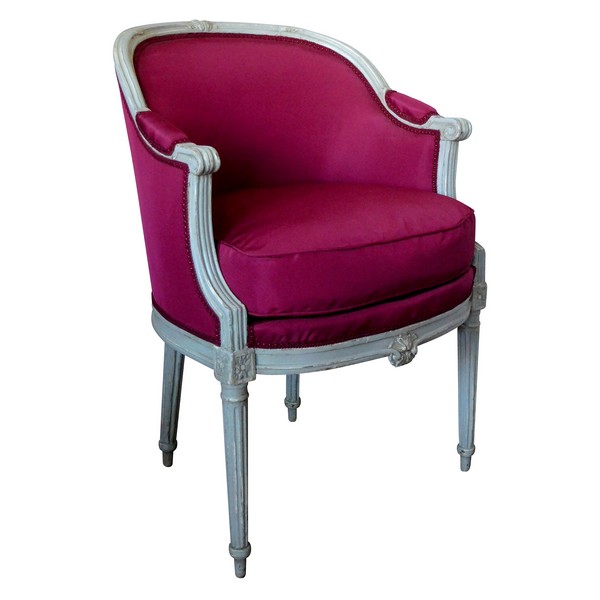 Louis XVI lacquered wood working desk armchair, purple silk