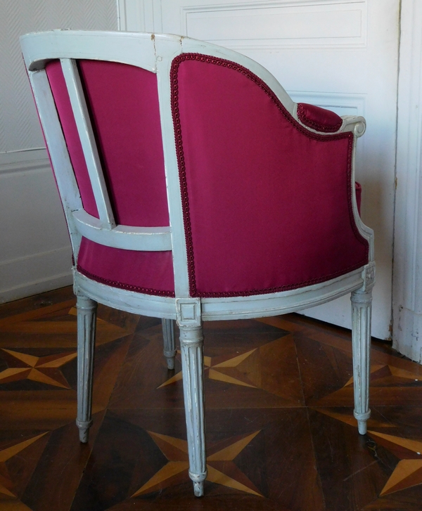 Louis XVI lacquered wood working desk armchair, purple silk