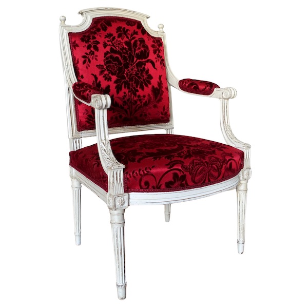 Louis XVI lacquered wood armchair covered with red velvet - 18th century