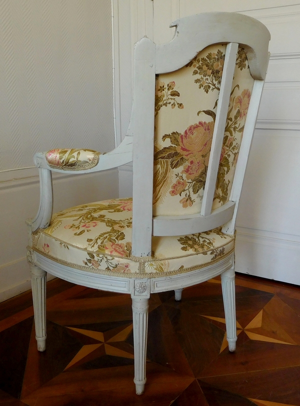 Louis XVI lacquered wood finely carved cabriolet armchair, 18th century