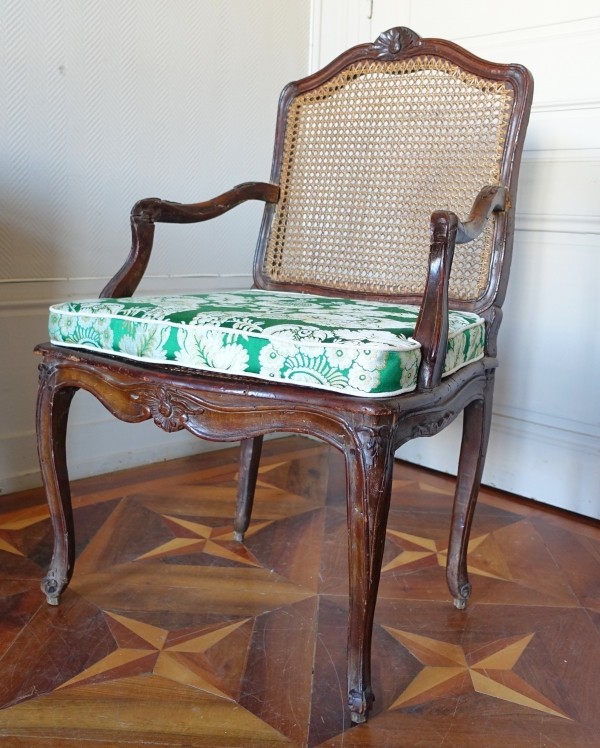 Louis XV / Regency canned armchair, silk cushion - 18th century