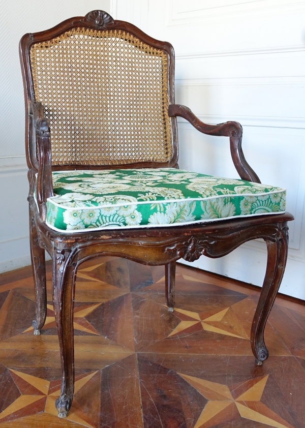 Louis XV / Regency canned armchair, silk cushion - 18th century