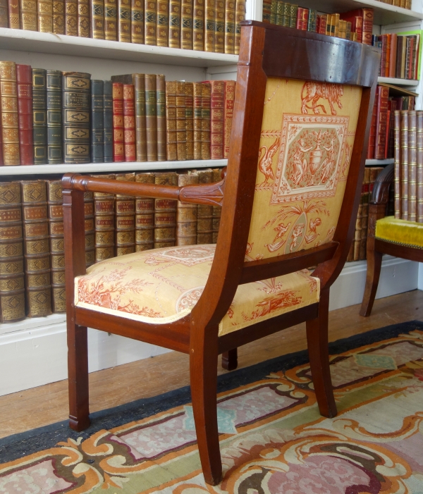 Fauteuil de bureau d'époque Consulat Empire en acajou - toile Imprimée