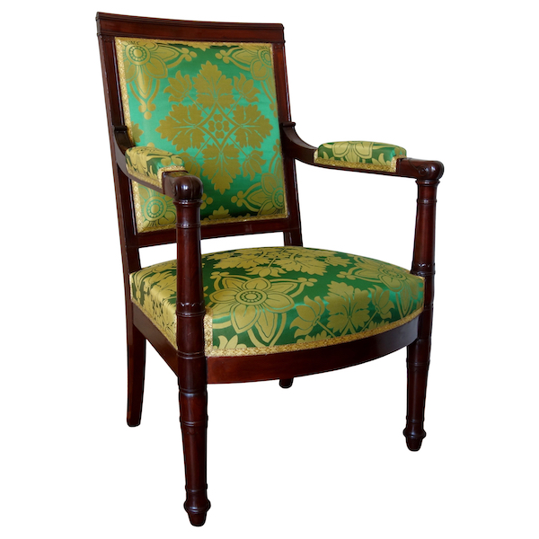 Empire mahogany desk armchair, Chateau de Pont sur Seine and Tuilerie marks - stamped Fremancour