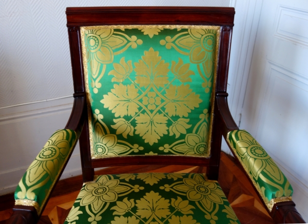 Empire mahogany desk armchair, Chateau de Pont sur Seine and Tuilerie marks - stamped Fremancour