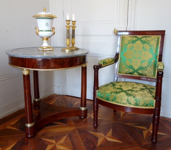 Empire mahogany desk armchair, Chateau de Pont sur Seine and Tuilerie marks - stamped Fremancour