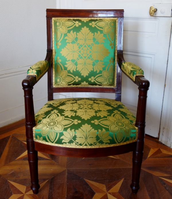 Empire mahogany desk armchair, Chateau de Pont sur Seine and Tuilerie marks - stamped Fremancour