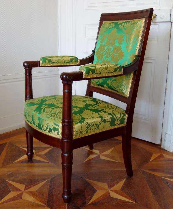 Empire mahogany desk armchair, Chateau de Pont sur Seine and Tuilerie marks - stamped Fremancour