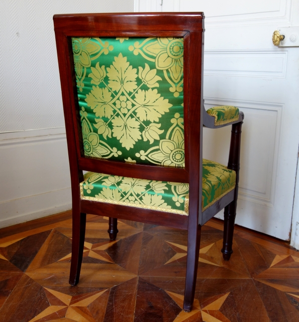 Empire mahogany desk armchair, Chateau de Pont sur Seine and Tuilerie marks - stamped Fremancour