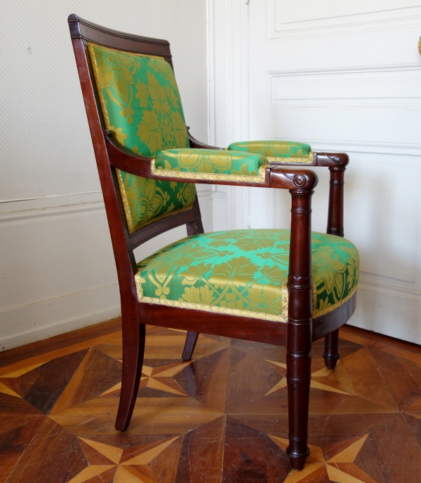 Empire mahogany desk armchair, Chateau de Pont sur Seine and Tuilerie marks - stamped Fremancour