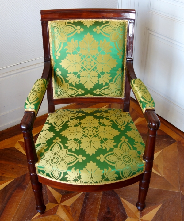 Empire mahogany desk armchair, Chateau de Pont sur Seine and Tuilerie marks - stamped Fremancour