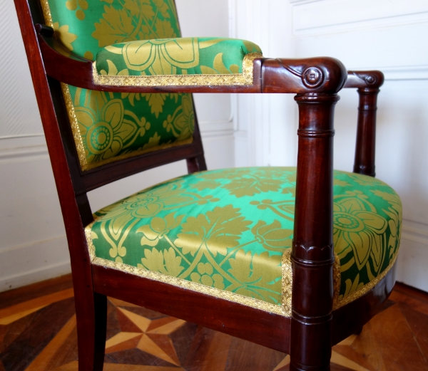 Empire mahogany desk armchair, Chateau de Pont sur Seine and Tuilerie marks - stamped Fremancour