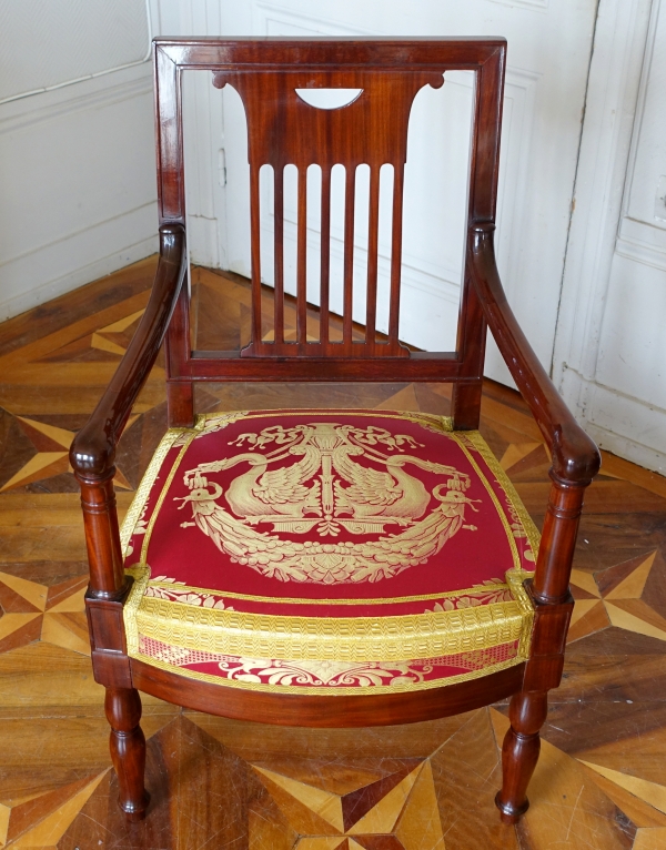 Saint Cloud Palace : Empire mahogany armchair stamped Jean Pierre Louis