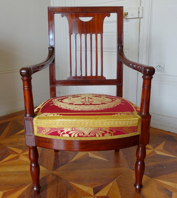 Saint Cloud Palace : Empire mahogany armchair stamped Jean Pierre Louis