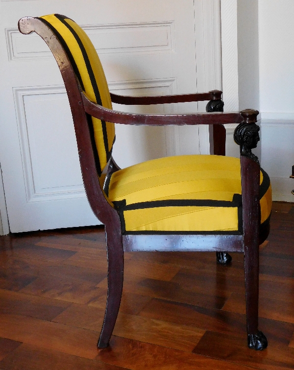 Fauteuil de bureau en acajou, époque Empire retour d'Egypte, fin XVIIIe / début XIXe siècle