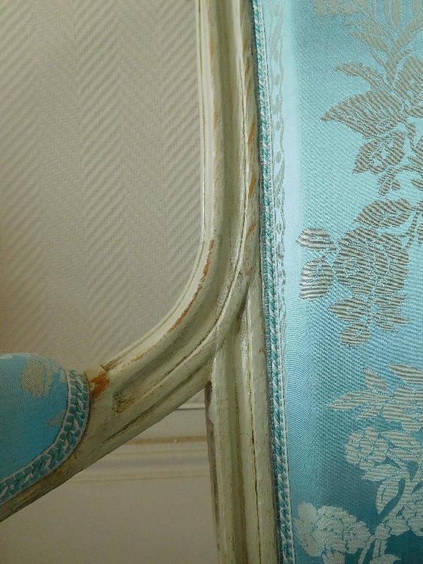 Fauteuil cabriolet d'époque Louis XVI, garniture à carreau