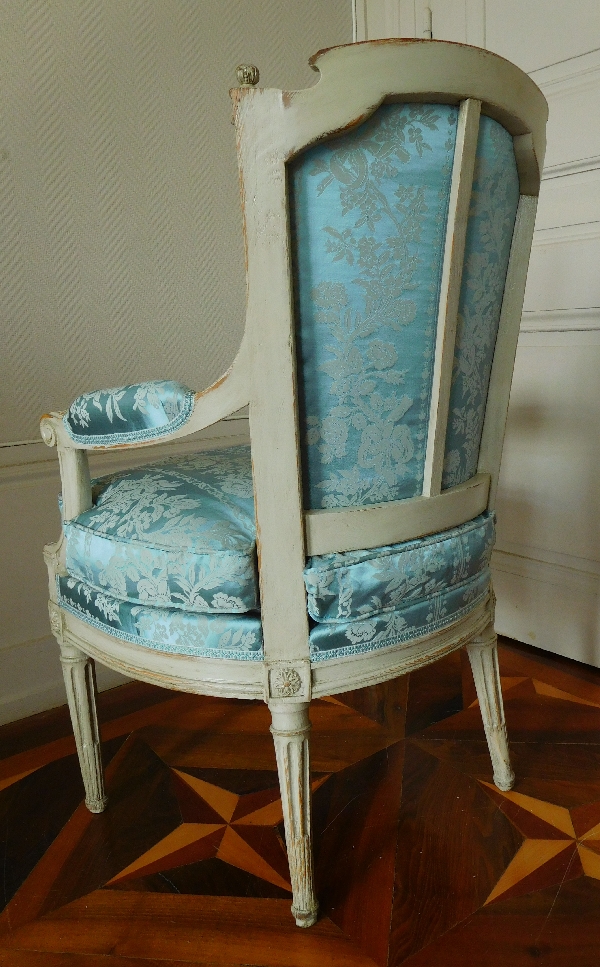 Fauteuil cabriolet d'époque Louis XVI, garniture à carreau