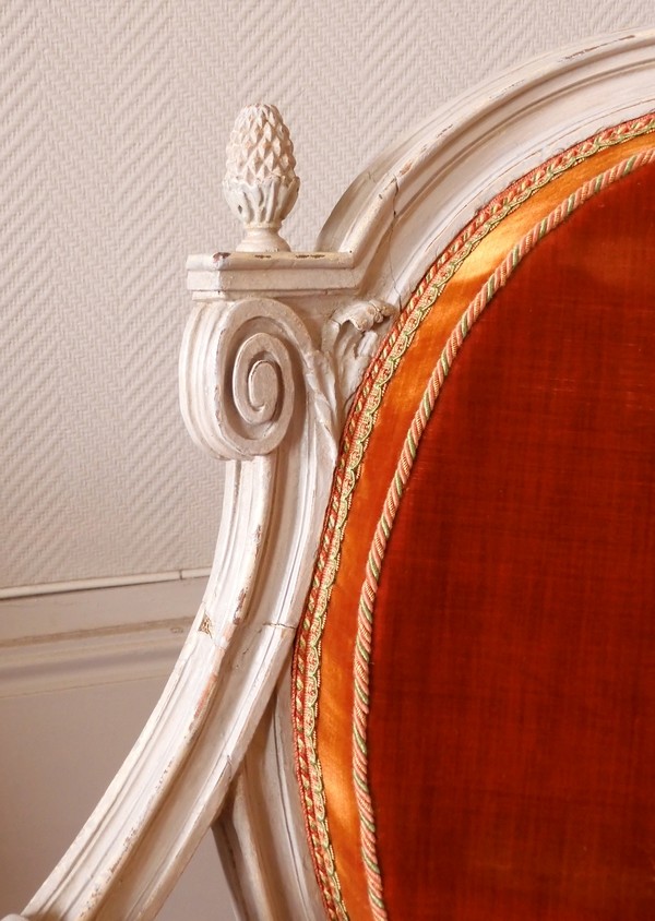 Louis XVI cabriolet armchair attributed to Jean-Baptiste Sene - silk velvet cover