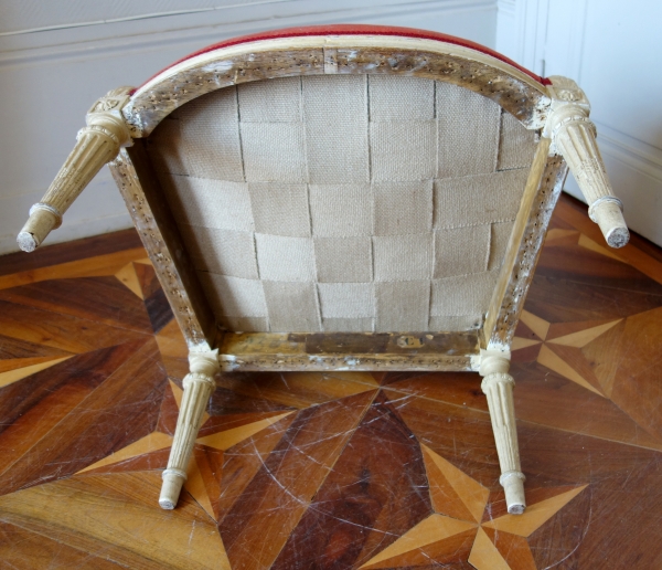 Fauteuil à la Reine d'époque Louis XVI, tapisserie de Beauvais & numéro d'inventaire