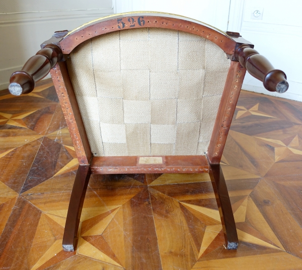 Fauteuil royal par Jacob au Chateau d'Eu - époque Empire Restauration - estampille et numéro d'inventaire