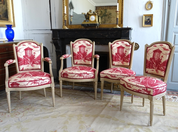Claude Sene : set of 4 Louis XVI seats, armchairs and chairs - stamped