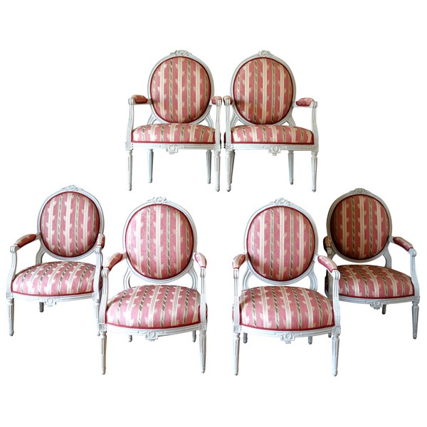 Louis XVI seats set : 6 laquered wood armchairs - 18th century circa 1780