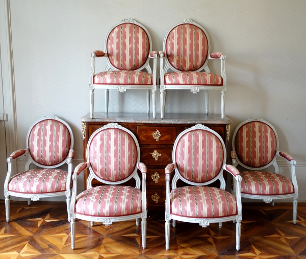 Louis XVI seats set : 6 laquered wood armchairs - 18th century circa 1780