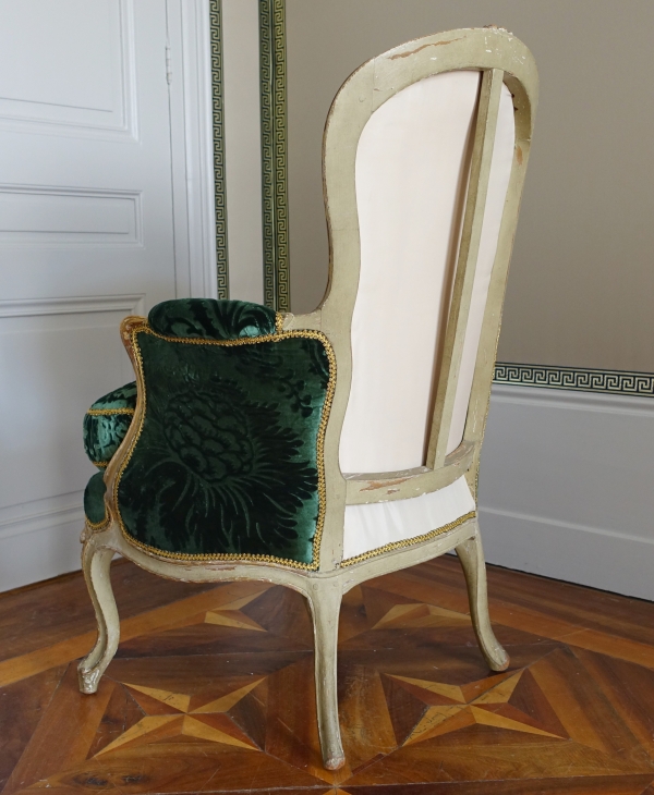 Louis Delanois - paire de bergères Louis XV en cabriolet - estampille - velours de soie