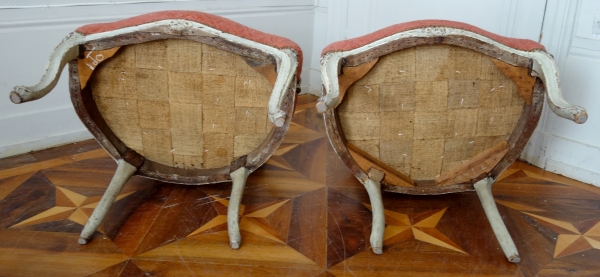 Paire de fauteuils cabriolets d'époque Louis XV en velours frappé - XVIIIe siècle