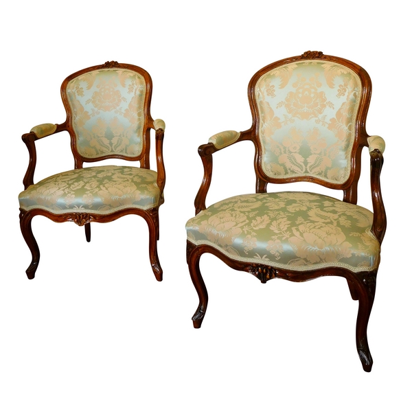 Pair of Louis XV walnut cabriolet armchairs - 18th century