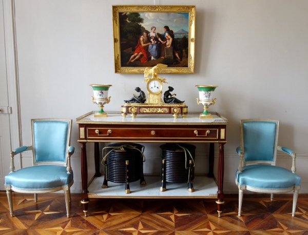 Pair of Louis XVI lacquered cabriolet armchairs, late 18th century circa 1785