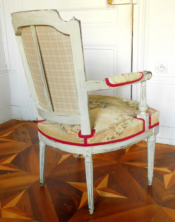 Paire de fauteuils cabriolets d'époque Louis XVI, tapisserie d'Aubusson XVIIIe (doublée)