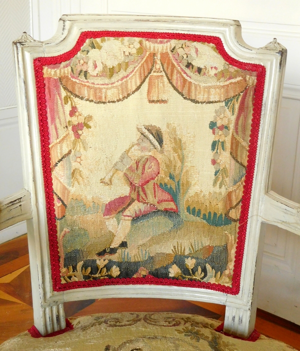 Paire de fauteuils cabriolets d'époque Louis XVI, tapisserie d'Aubusson XVIIIe (doublée)