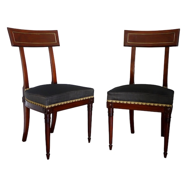 Paire de chaises à l'étrusque en acajou d'époque Directoire, couverture en crin de cheval
