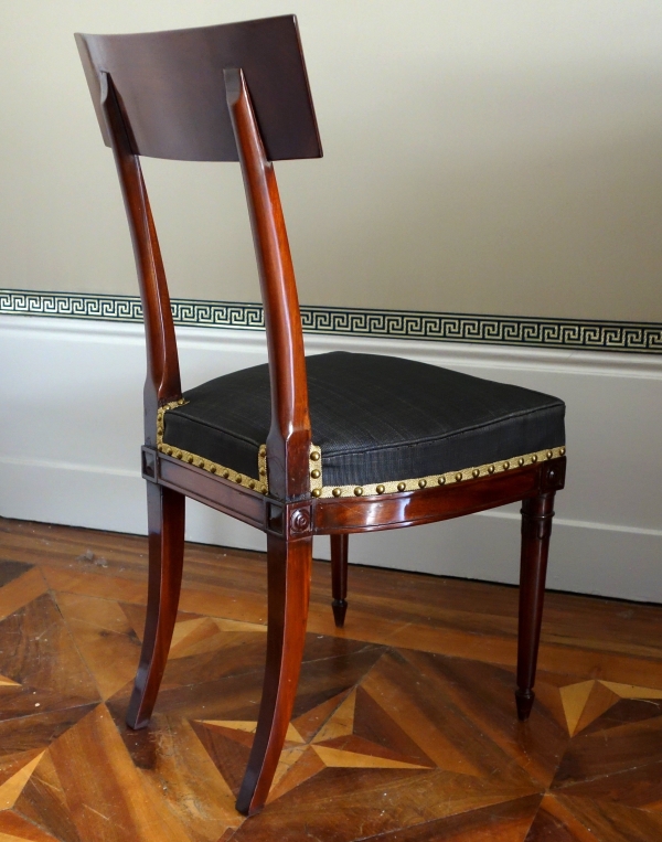 Paire de chaises à l'étrusque en acajou d'époque Directoire, couverture en crin de cheval