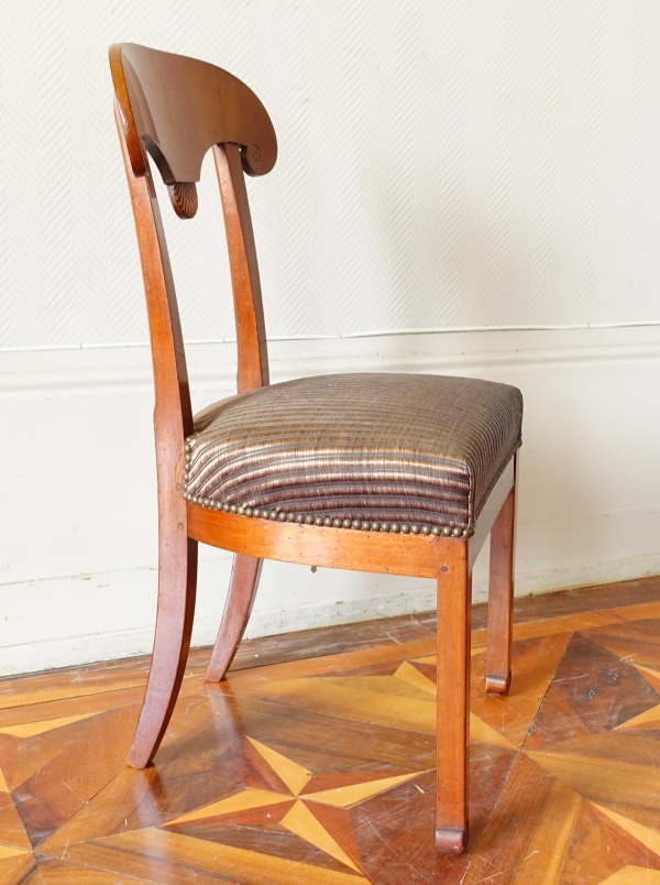 Pair of Empire mahogany chairs, shield-shaped backrest after Marcion's pattern