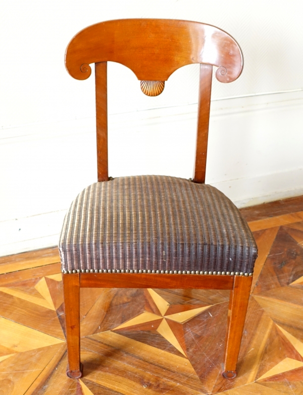 Pair of Empire mahogany chairs, shield-shaped backrest after Marcion's pattern
