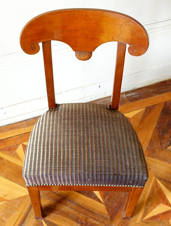 Pair of Empire mahogany chairs, shield-shaped backrest after Marcion's pattern