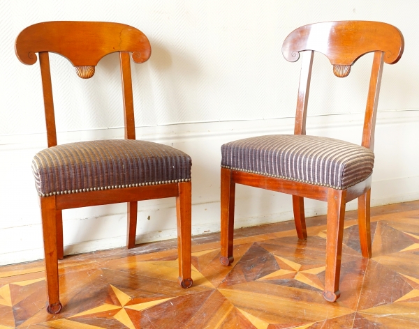Pair of Empire mahogany chairs, shield-shaped backrest after Marcion's pattern