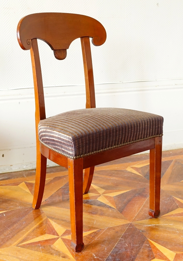 Pair of Empire mahogany chairs, shield-shaped backrest after Marcion's pattern