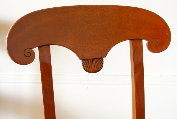 Pair of Empire mahogany chairs, shield-shaped backrest after Marcion's pattern