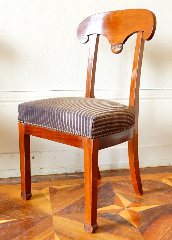 Pair of Empire mahogany chairs, shield-shaped backrest after Marcion's pattern