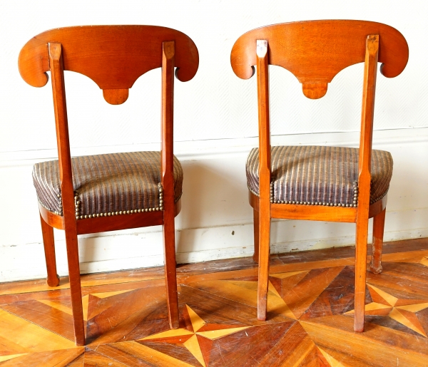 Pair of Empire mahogany chairs, shield-shaped backrest after Marcion's pattern