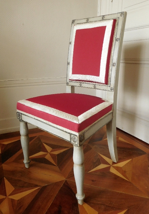 Jacob Desmalter, Château de Fontainebleau : paire de chaises d'époque Empire, galons au fil d'argent