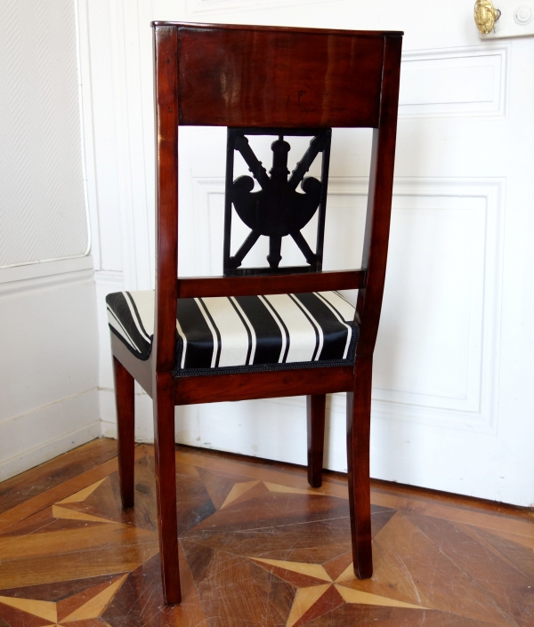 Pair of Empire mahogany chairs, gladius sword on the backrest, 19th century circa 1800