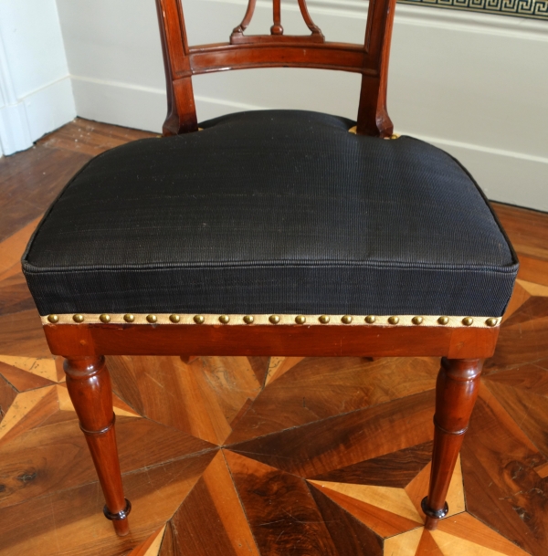 Demay : pair of mahogany chairs, horsehair cover, late 18th century (Directoire period)