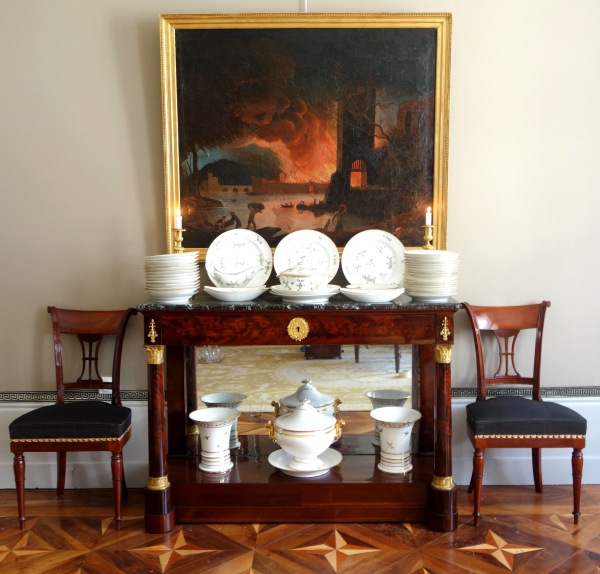Demay : pair of mahogany chairs, horsehair cover, late 18th century (Directoire period)