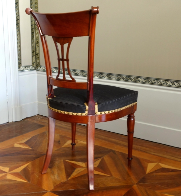 Demay : pair of mahogany chairs, horsehair cover, late 18th century (Directoire period)